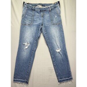 Mother‎ Maternity Jegging Jeans Women's Blue Faded Whiskers Raw Hem Front Pocket